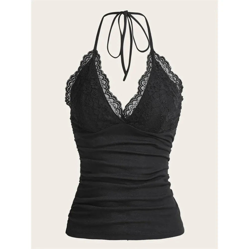 Black Lace Halter Top