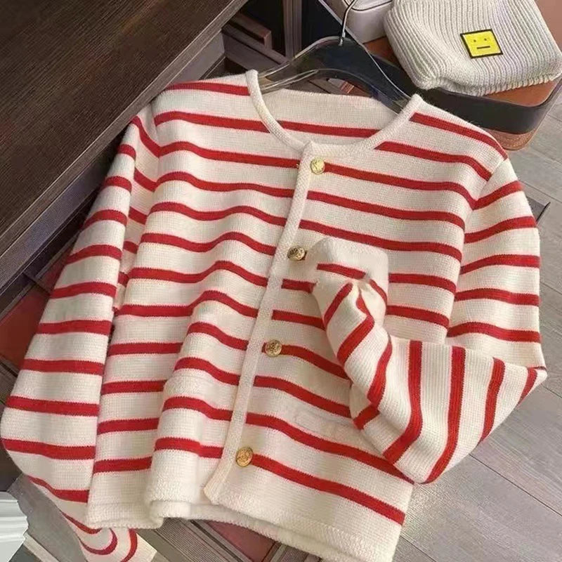 Women Stripe Knitted Cardigan