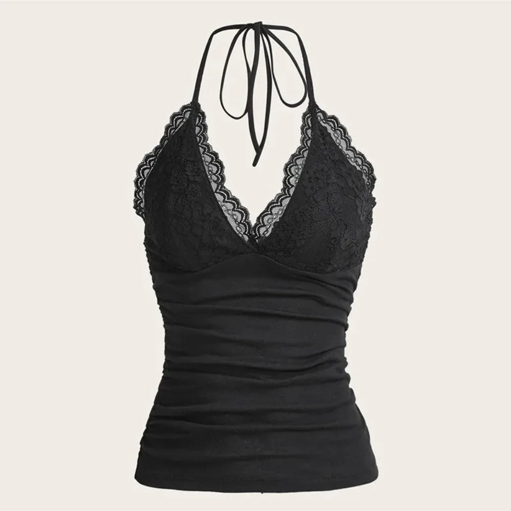 Black Lace Halter Top