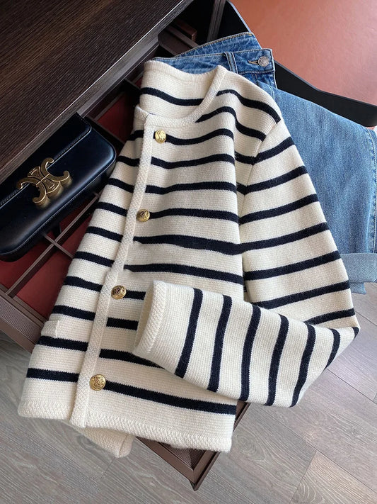 Women Stripe Knitted Cardigan